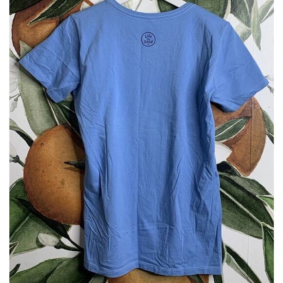 Life is Good Small Crusher Tee Short Sleeve V Neck Shirt Blue Cotton - Picture 6 of 6